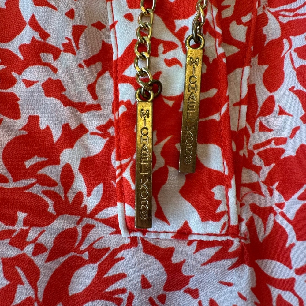 MICHAEL Michael Kors Red Floral‎ Chain Detail Sleeveless Top - Picture 9 of 10